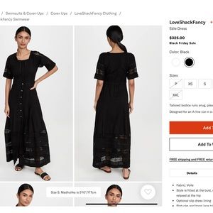 LoveShackFancy Edie Dress Black Small